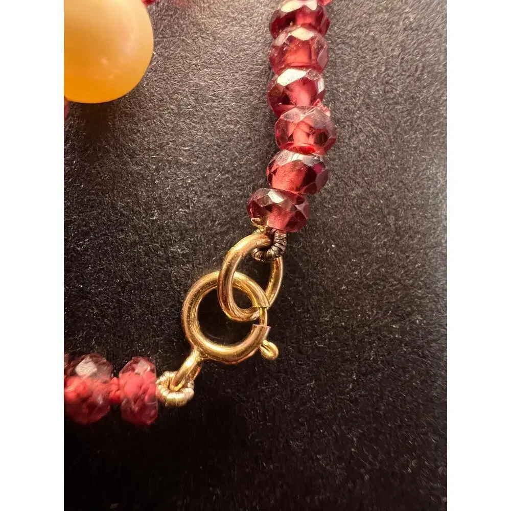 14k gold garnet and pearl station necklace 18 inches